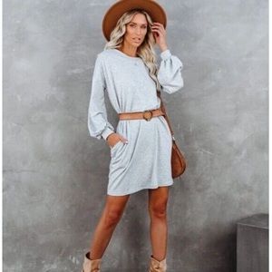 Vici Randy Pocketed Long Sleeve Knit Dress - Gray